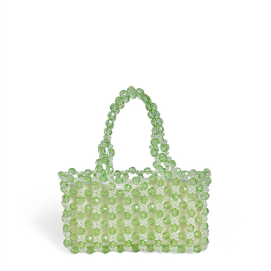 Summer Niche Handmade Transparent Green Crystal String Beads Woven Bag Women Handbag Cute Niche Handbag