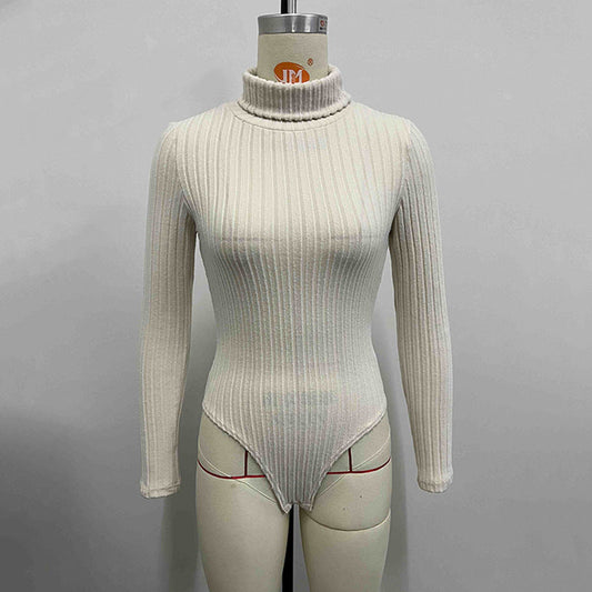 Women Wear Source Knitted Long Sleeve Turtleneck Slim Fit Jumpsuit Bodysuit