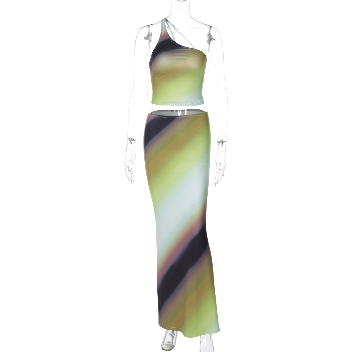 Female Gradient Color One Shoulder Backless Casual Slim Fit Long Dress Suit