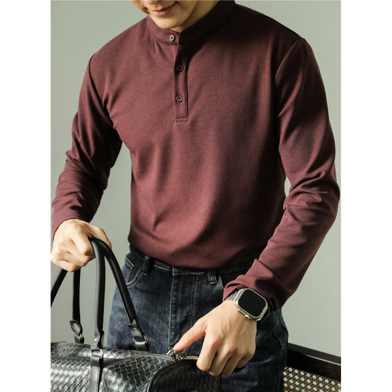 Men's Long Sleeve Polo Simple Solid Color Shirt