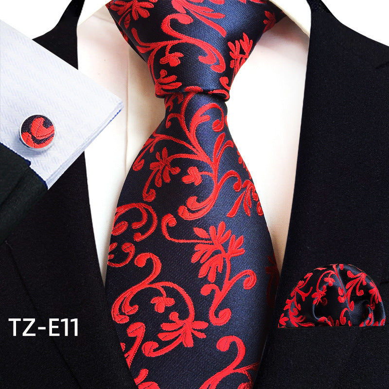 Men's Paisley Tie Square Scarf Pocket Square Cufflinks Three-piece Set