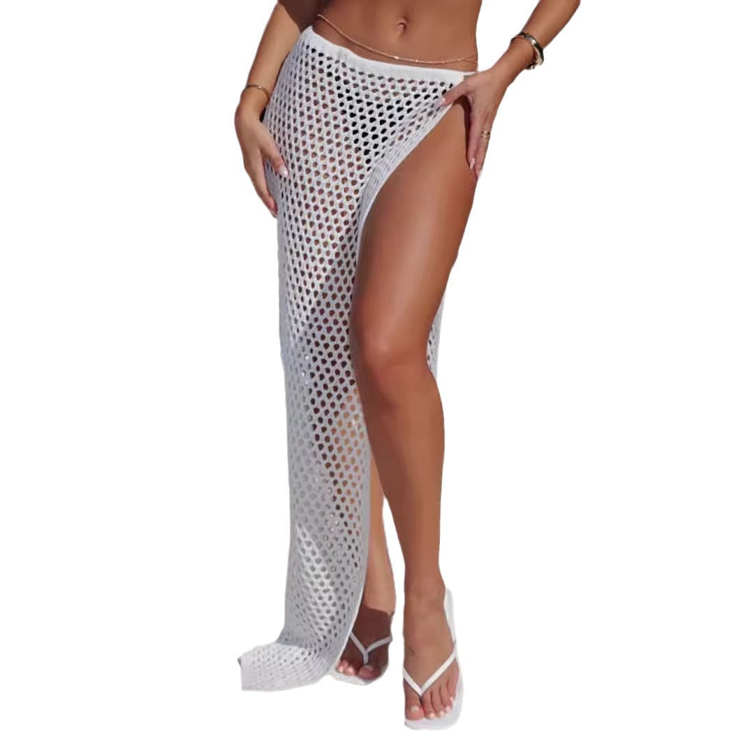 Women's Beach Sun Protection Hollow Out See-through High Slit Skirt
