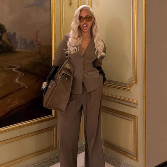 Women's Fashion Casual Elegant Solid Color Short Sleeve Suit