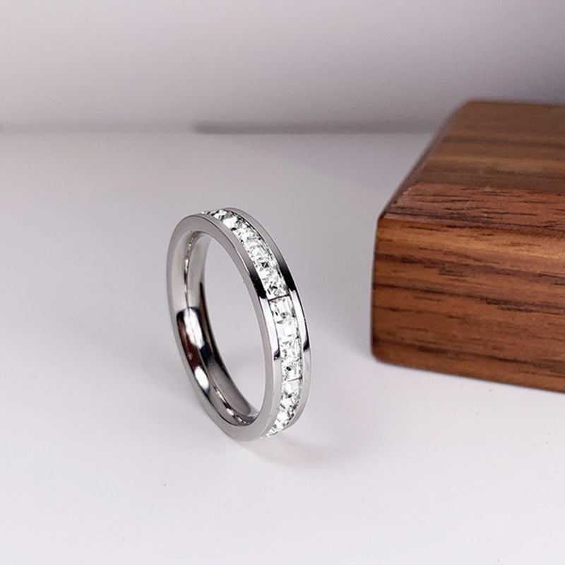 INS Rings Titanium Steel Couple Single And Double Row rhinestone Ring