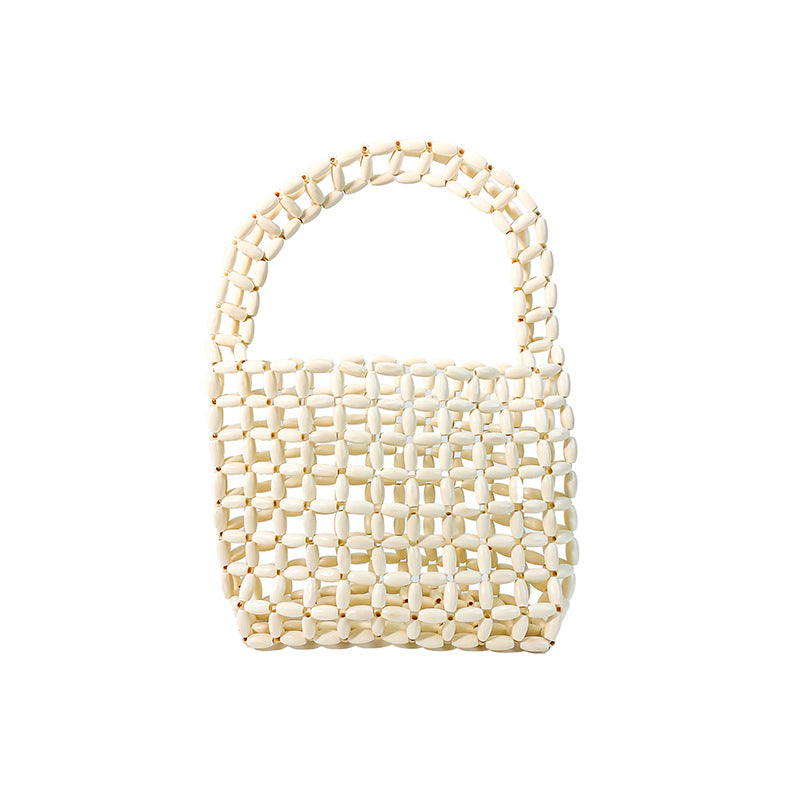 Hand Woven Bag Wooden Bead Handmade Bag Retro High Sense Niche Handbag Small Square Bag