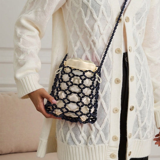 Handmade Beaded Hollow Out Cutout Bag Minority Simple Woven Finished Handbag