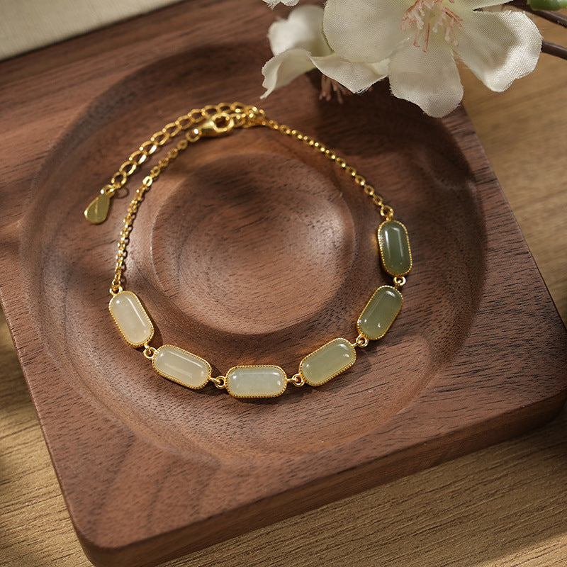 Silver Hetian Jade Gradient Bracelet Light Luxury Advanced