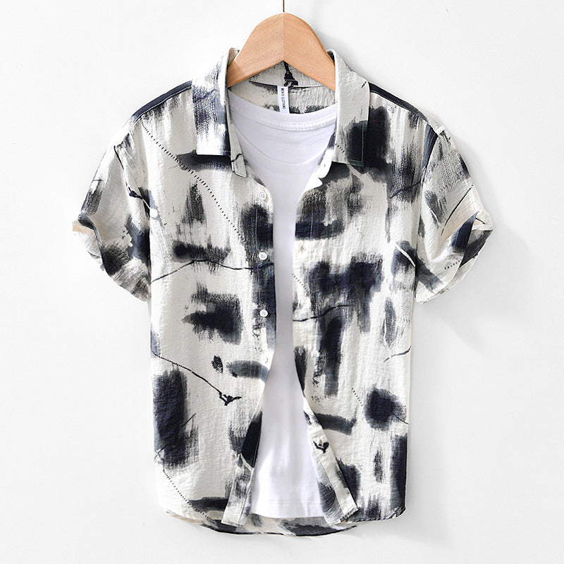 Men's Japanese Style Printed Short-sleeved Shirt