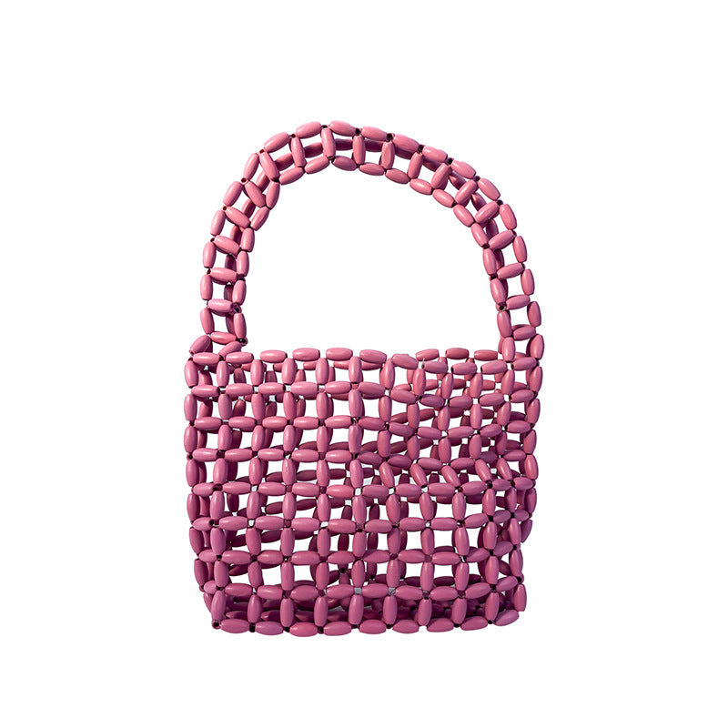 Hand Woven Bag Wooden Bead Handmade Bag Retro High Sense Niche Handbag Small Square Bag