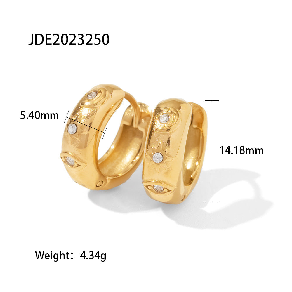 18K Gold-plated Stainless Steel XINGX Devil's Eye Cubic Oxidation Inlaid White Diamond Hoop Earrings