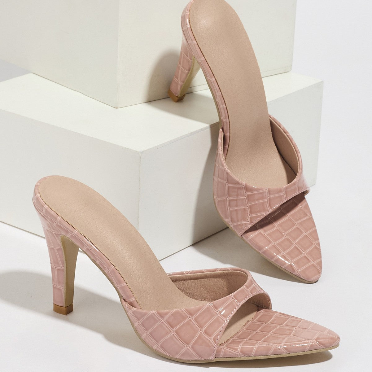 Pointed Toe Open Toe Stiletto Heel Slippers