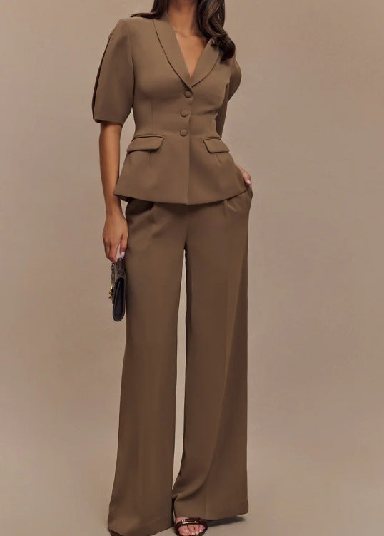Women's Fashion Casual Elegant Solid Color Short Sleeve Suit
