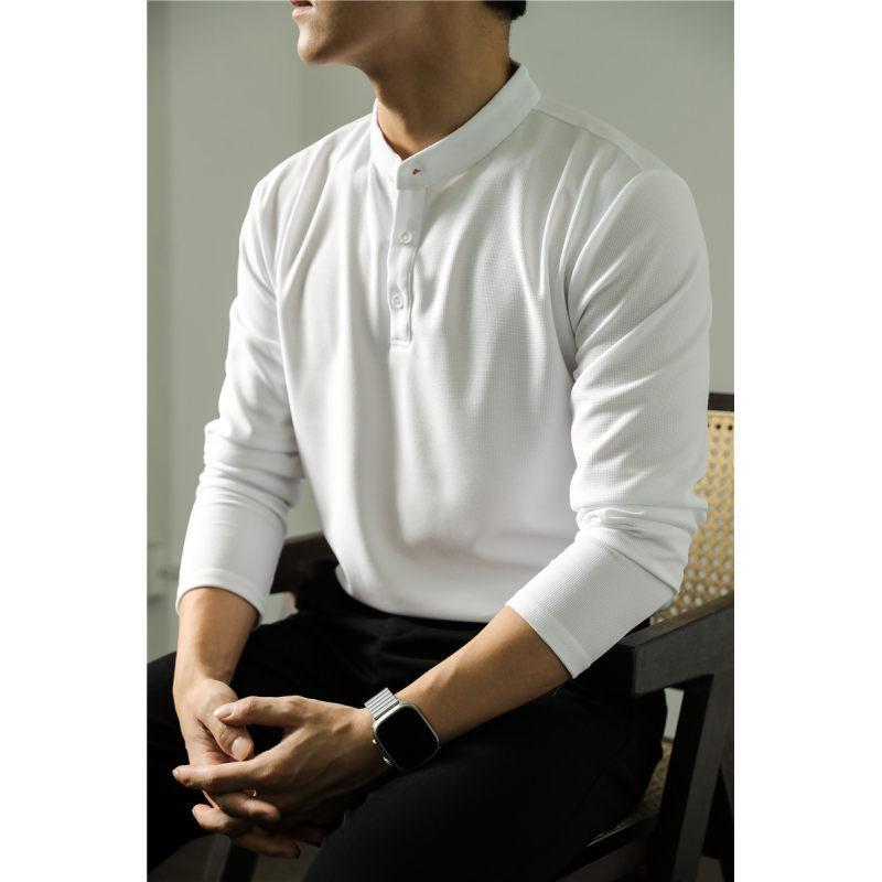 Men's Long Sleeve Polo Simple Solid Color Shirt