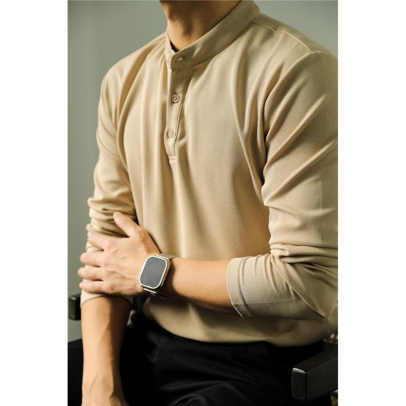 Men's Long Sleeve Polo Simple Solid Color Shirt