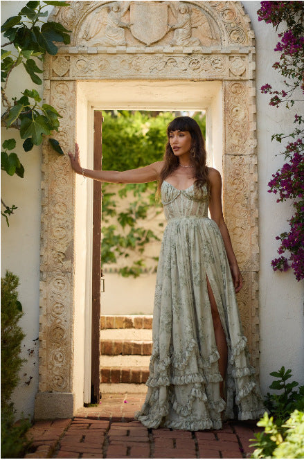 French Halter ruffle Dress Front Split