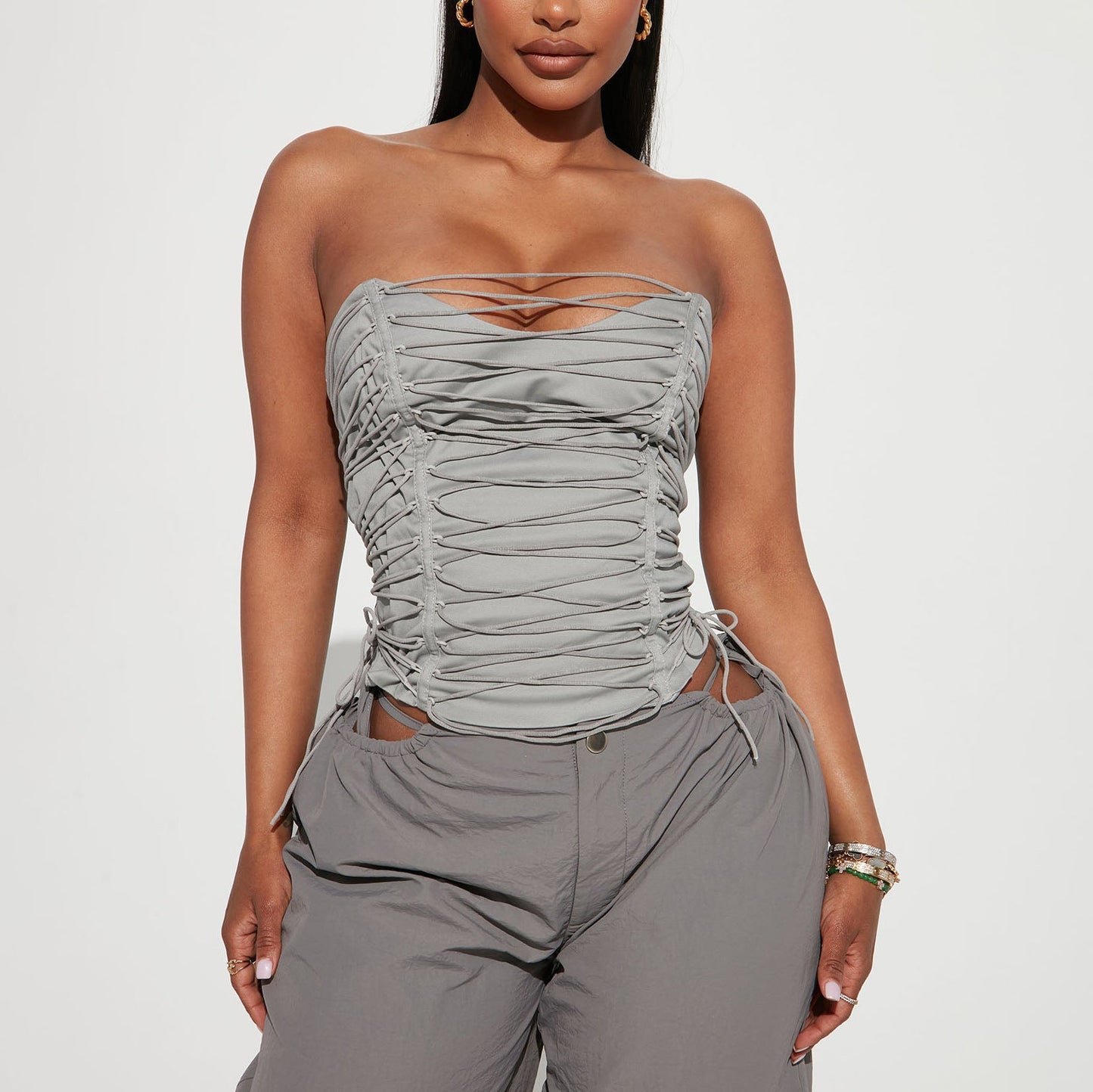 Sexy Cropped Top Strap Design Corset Sexy Cool Girl Boning Corset Vest Women