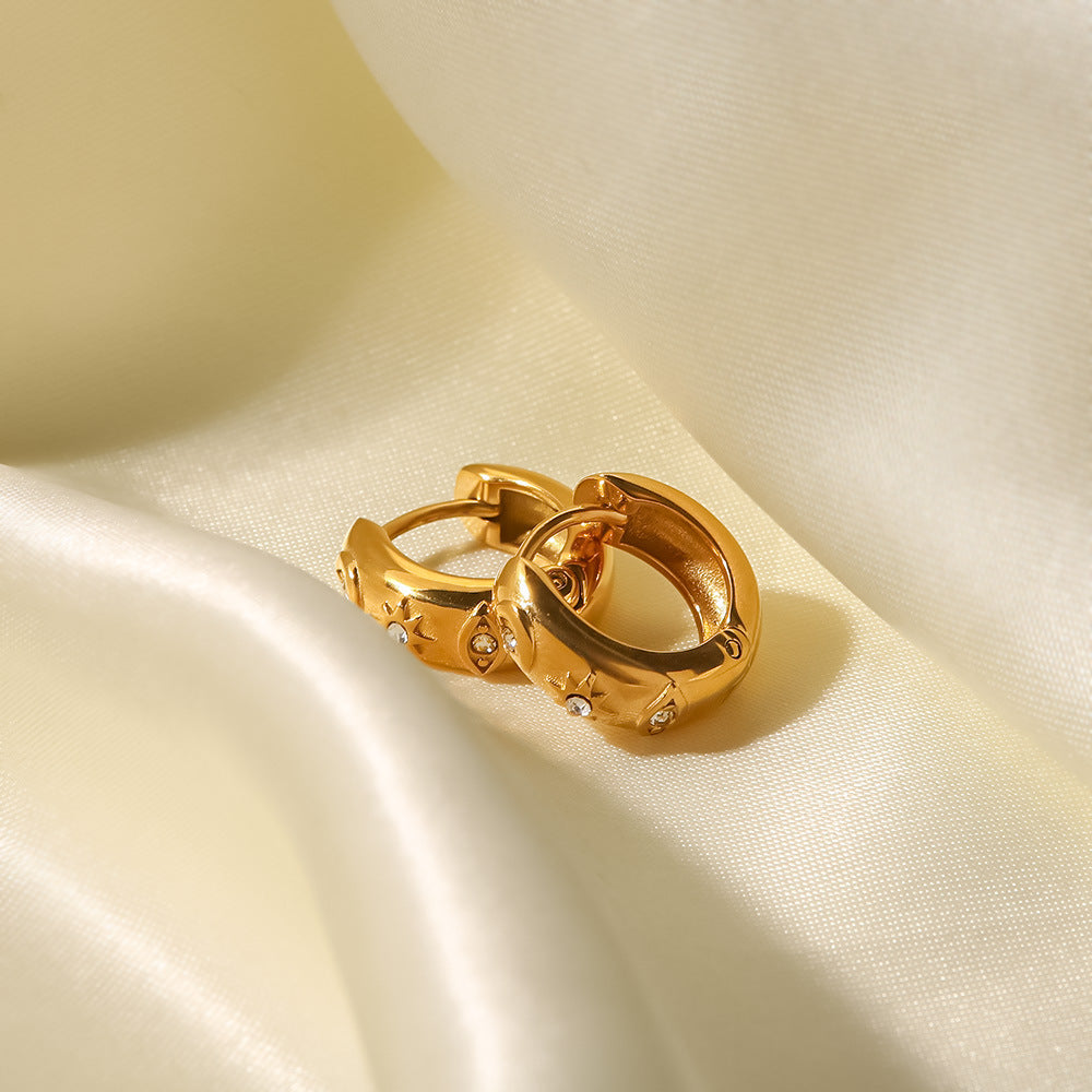 18K Gold-plated Stainless Steel XINGX Devil's Eye Cubic Oxidation Inlaid White Diamond Hoop Earrings