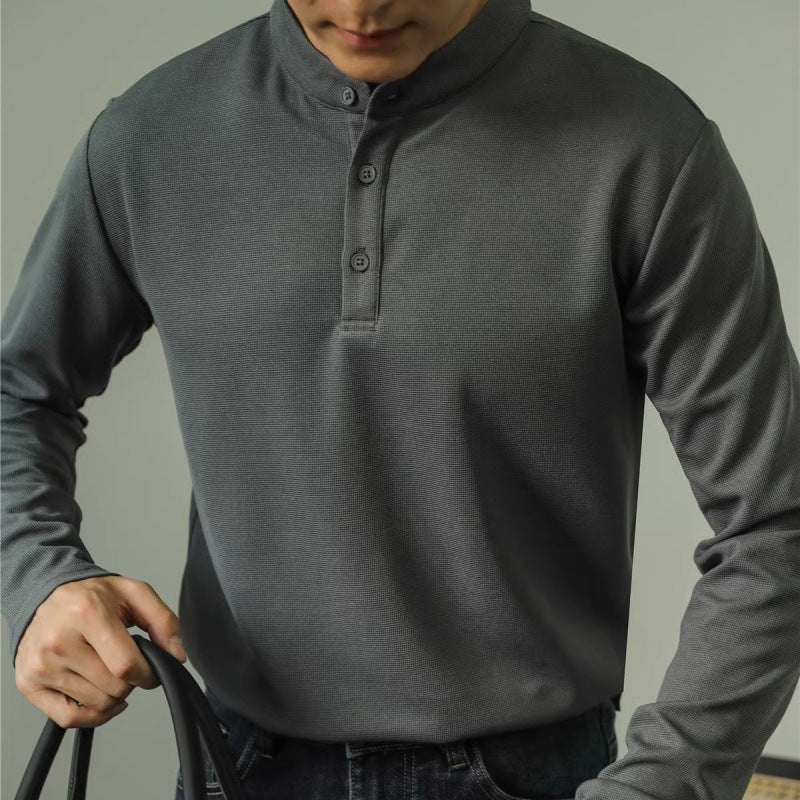 Men's Long Sleeve Polo Simple Solid Color Shirt