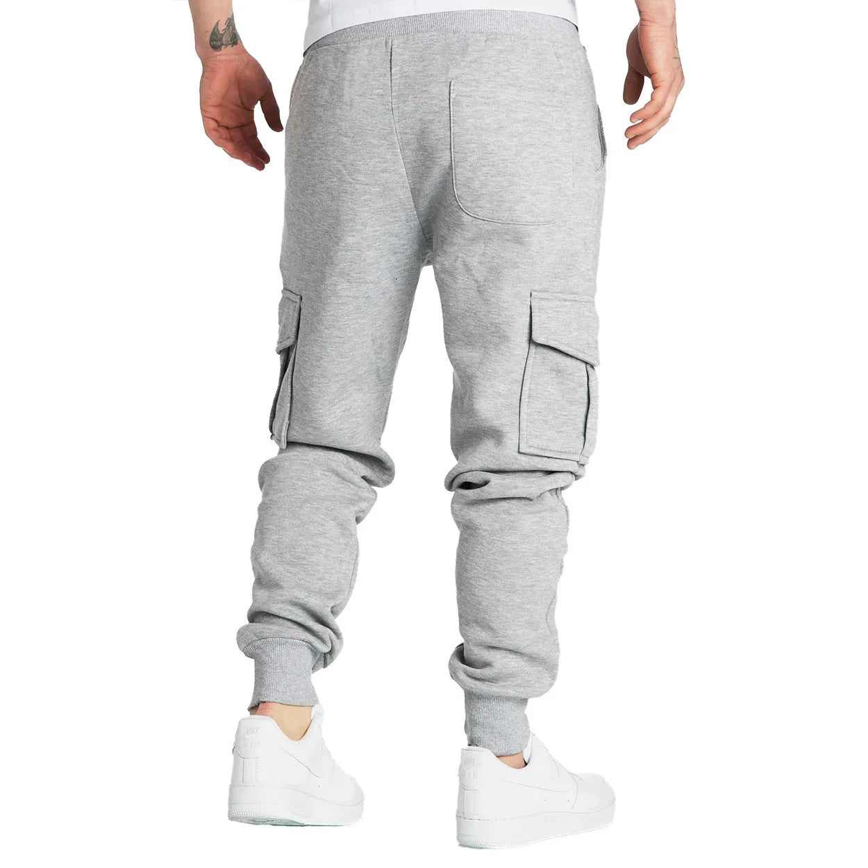 Mens Sweatpants Straight Fit Drawstring Multi-pocket Pants