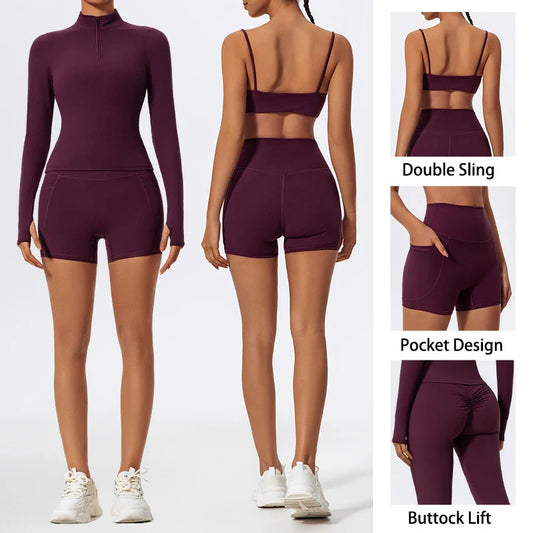 Women's Half Zipper Long Sleeve 2-Pc Activewear