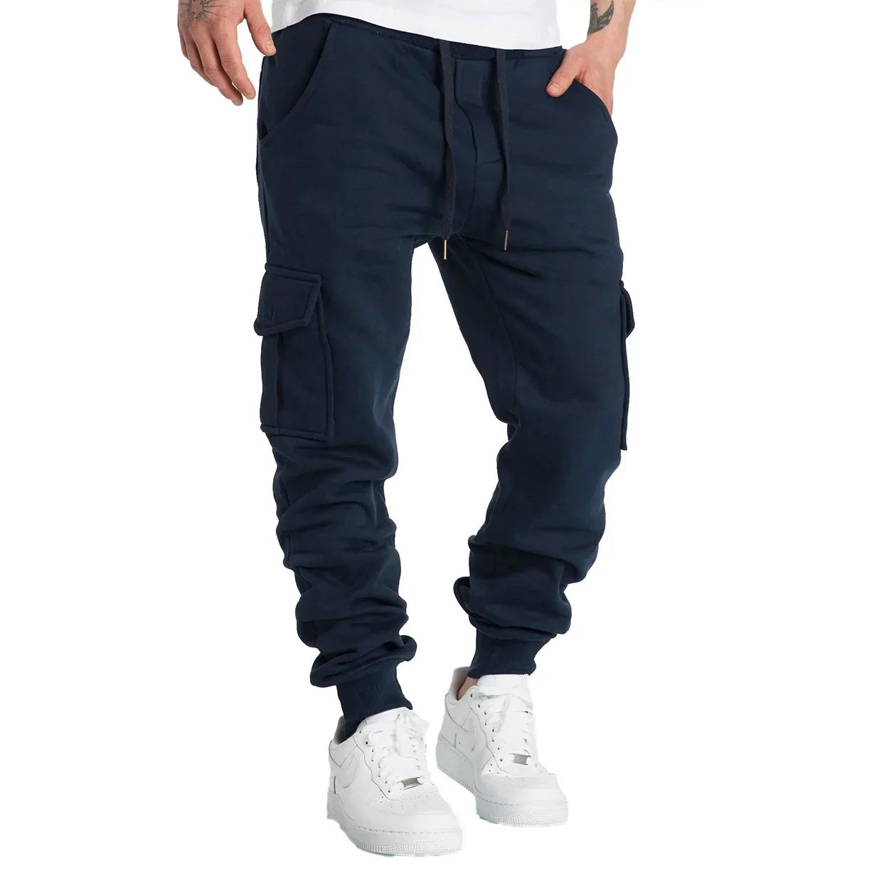Mens Sweatpants Straight Fit Drawstring Multi-pocket Pants