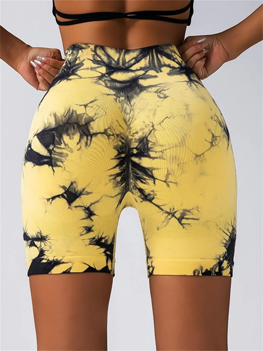 Women's Tie Dye Ruched High Waist Sports Shorts
