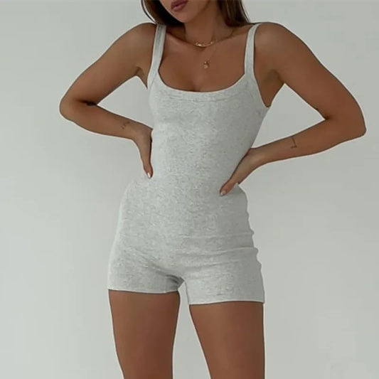 Ribbed U-Neck Bodycon Yoga Romper for Women