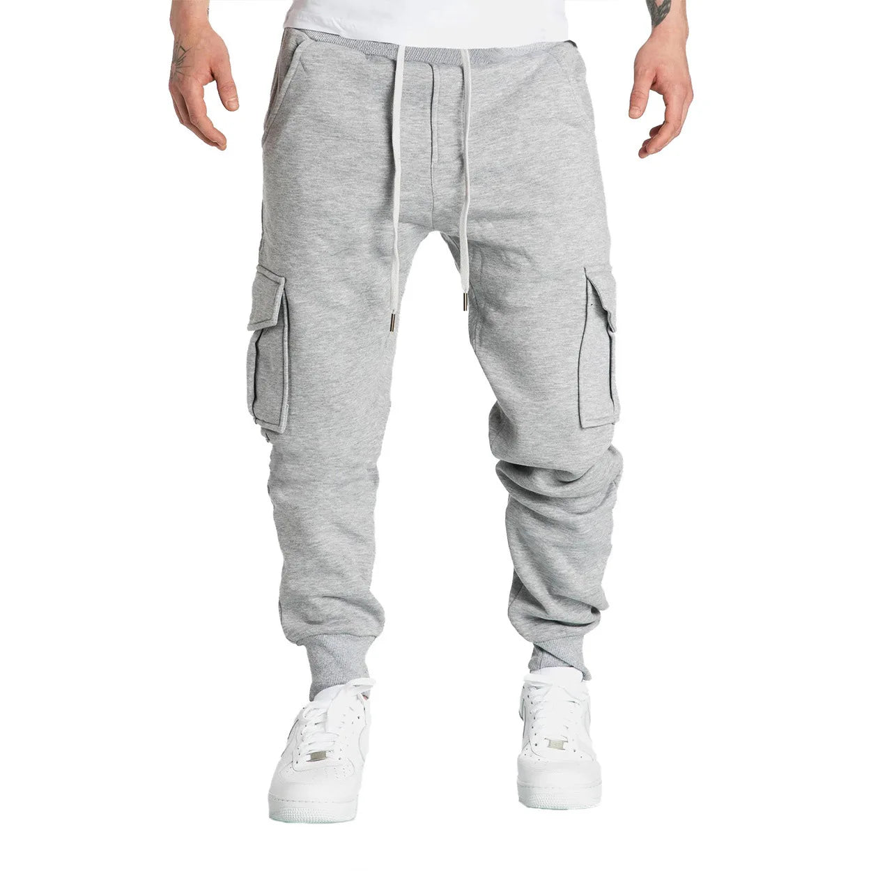 Mens Sweatpants Straight Fit Drawstring Multi-pocket Pants
