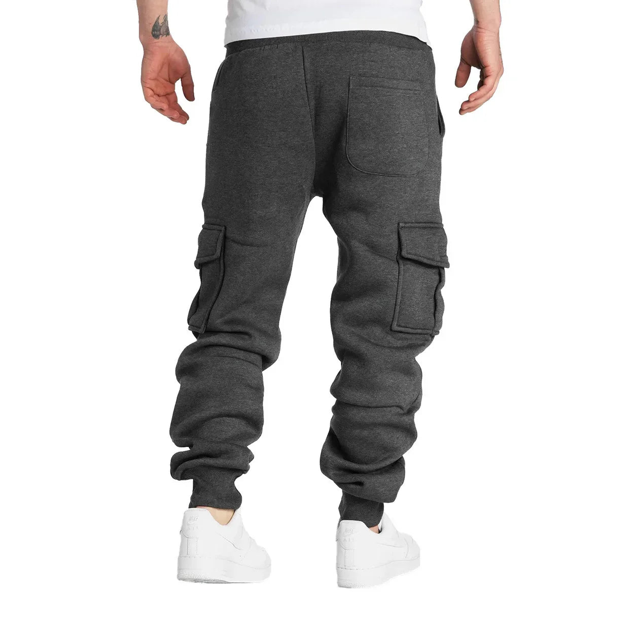 Mens Sweatpants Straight Fit Drawstring Multi-pocket Pants