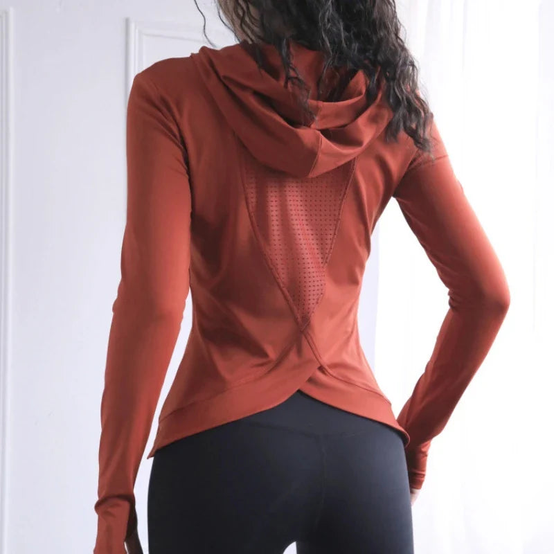 BreatheFit Women's Long Sleeve Yoga Hoodie Top