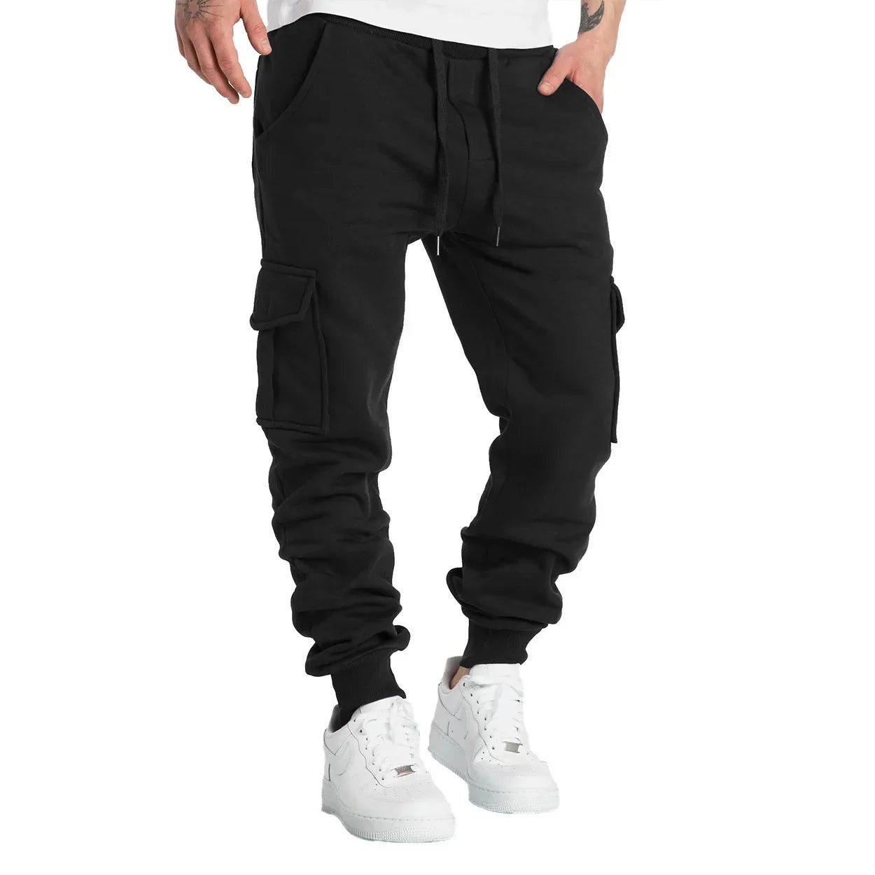 Mens Sweatpants Straight Fit Drawstring Multi-pocket Pants