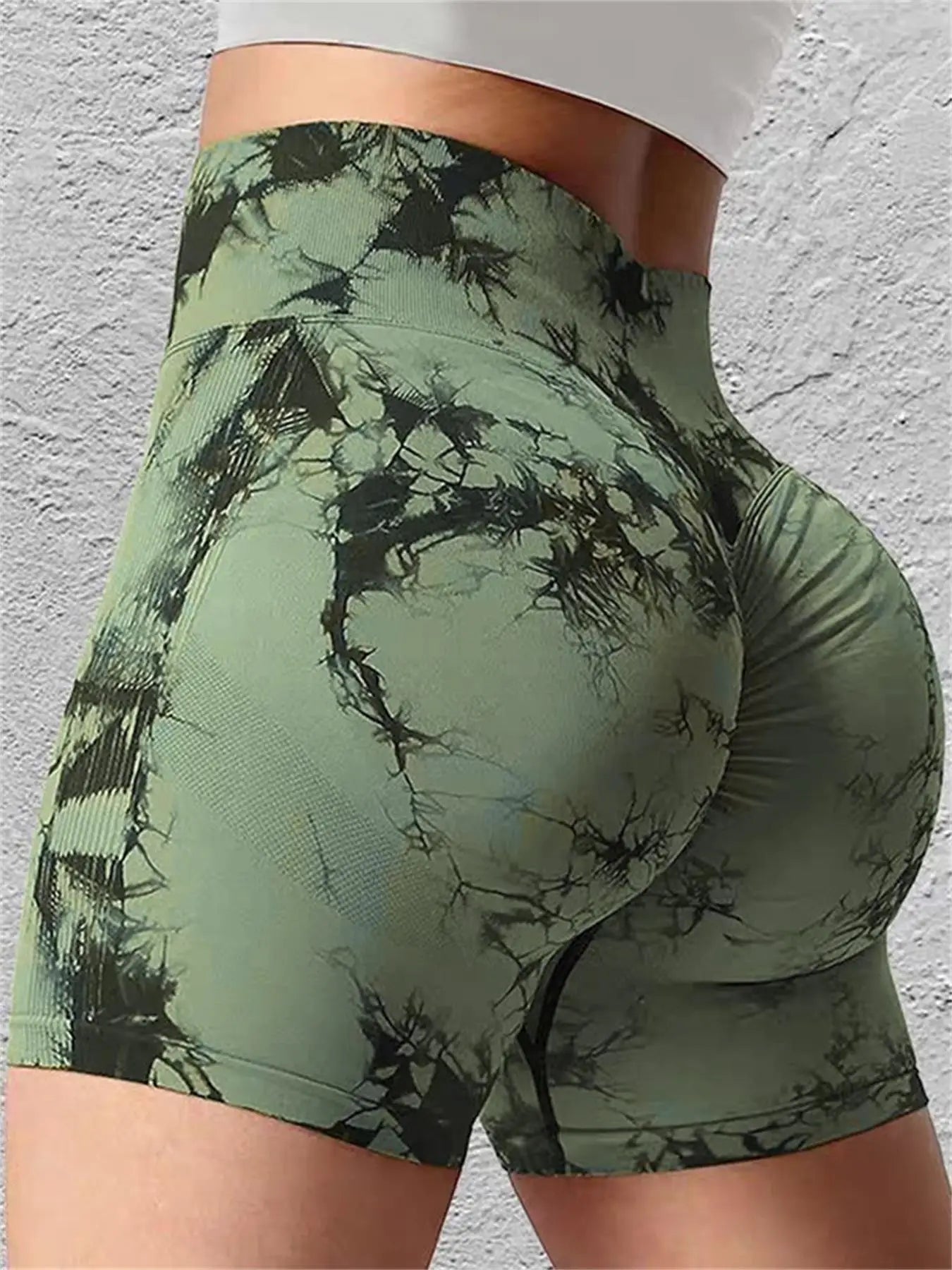 Women's Tie Dye Ruched High Waist Sports Shorts