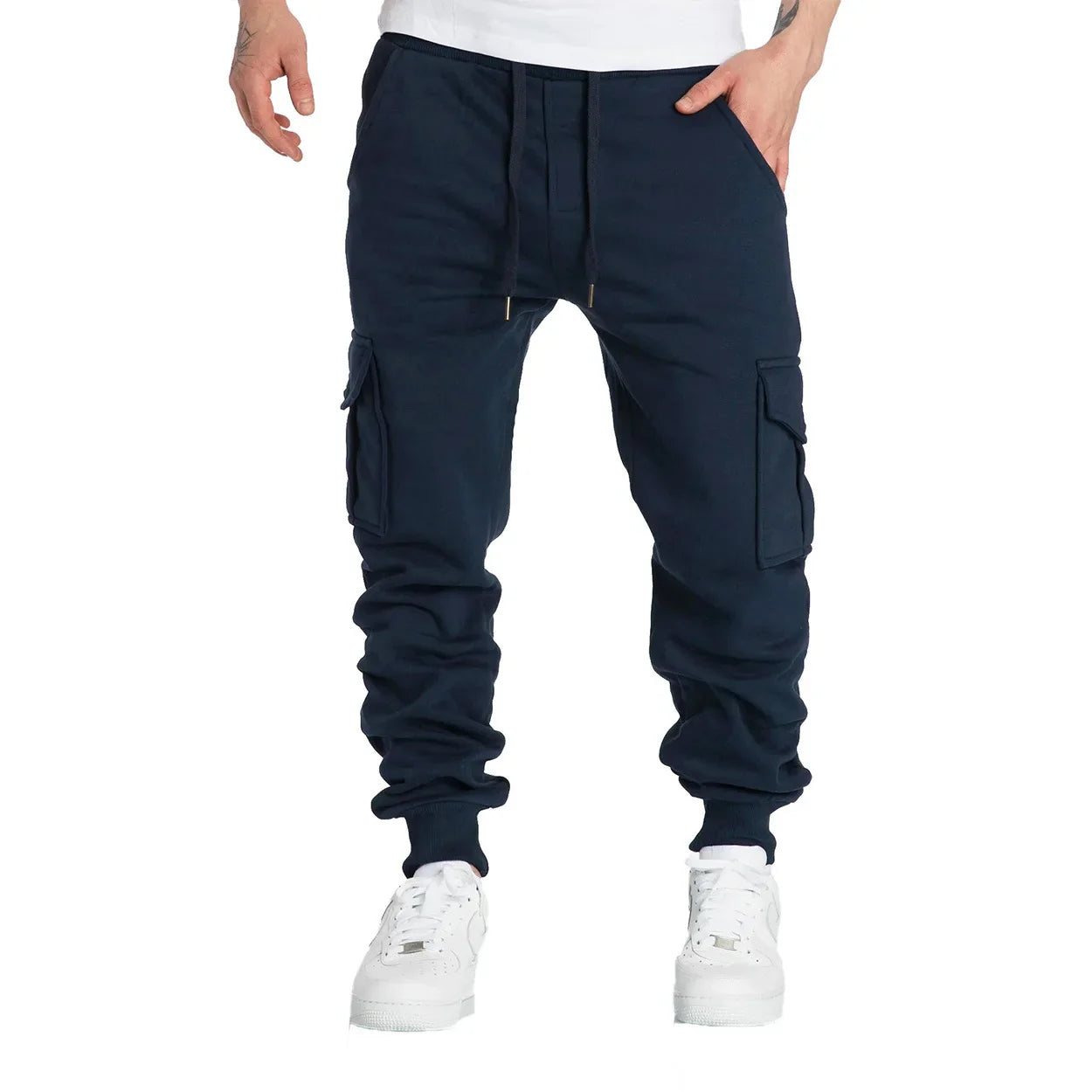 Mens Sweatpants Straight Fit Drawstring Multi-pocket Pants