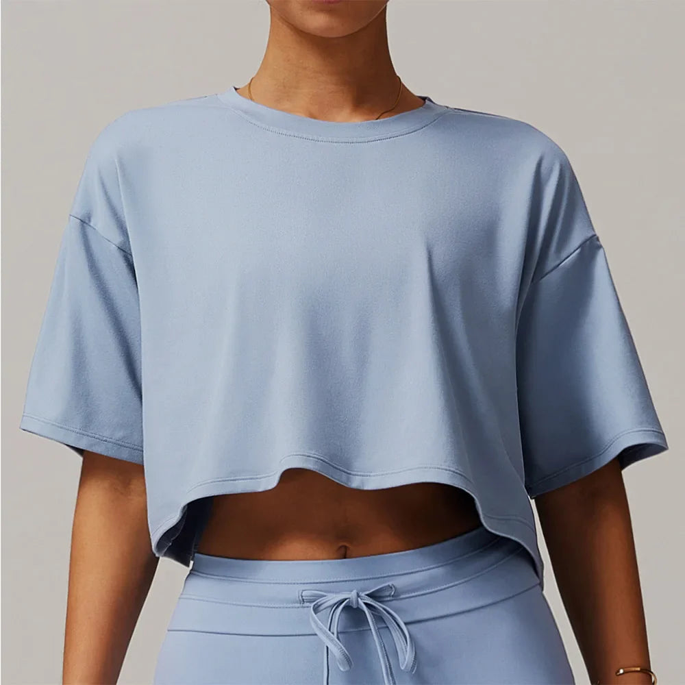 Quick Dry Cropped loose Yoga Tee for Active Women