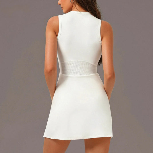 Active Zipper Tennis Dress with Shorts & Padded Support by THRIXINE