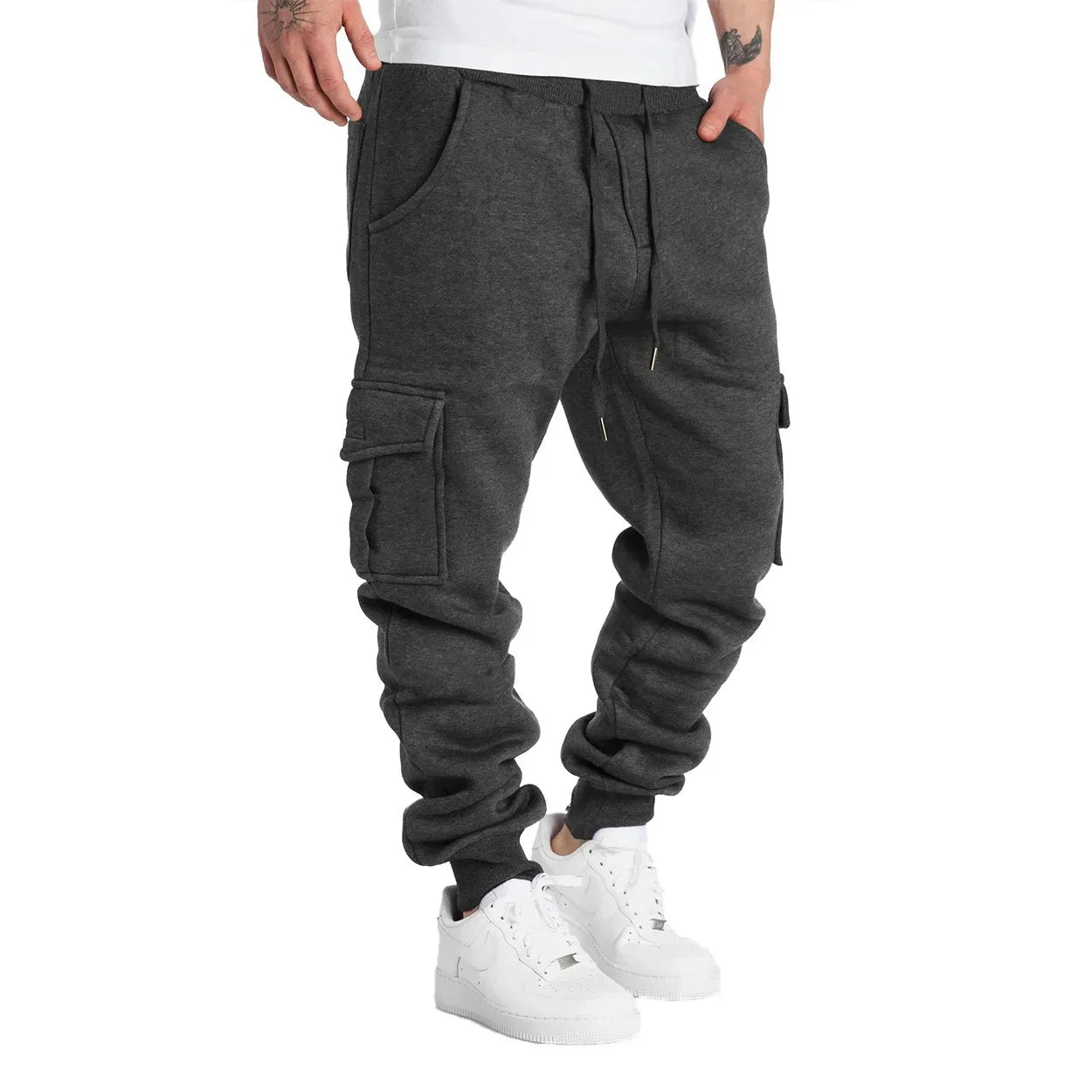 Mens Sweatpants Straight Fit Drawstring Multi-pocket Pants