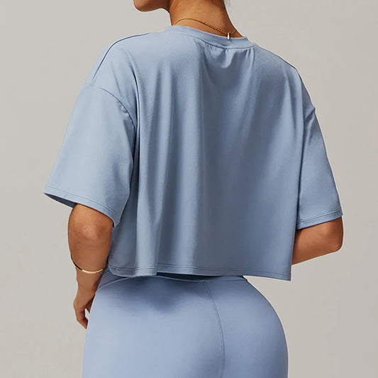 Quick Dry Cropped loose Yoga Tee for Active Women