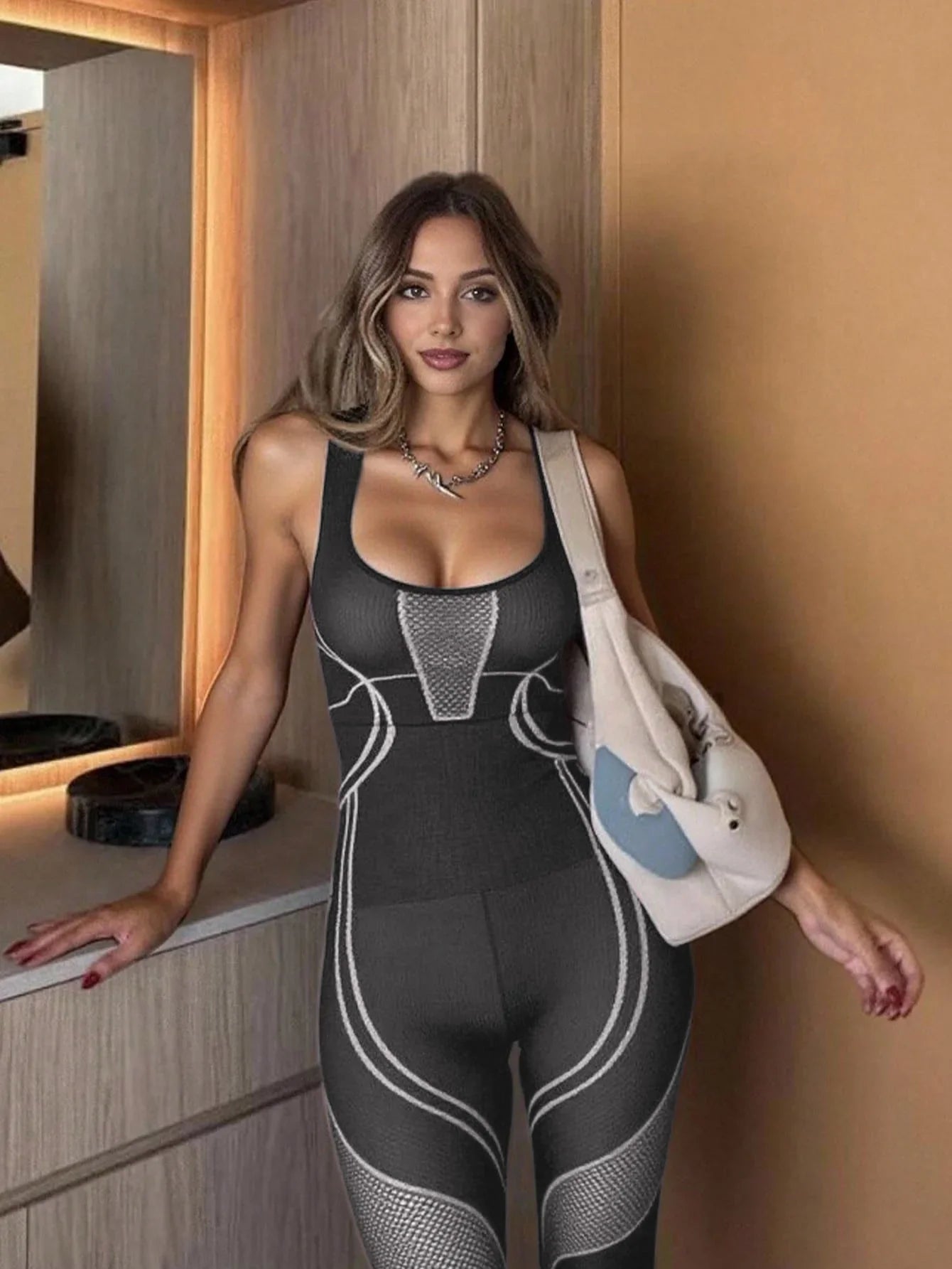 Chic Color-Block Women's Yoga Jumpsuit