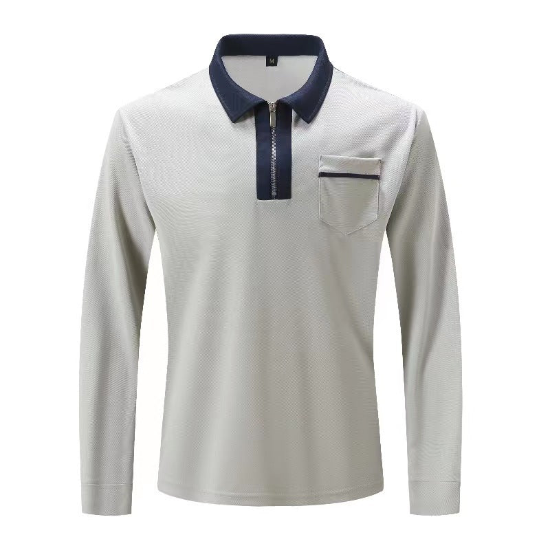Men's Long Sleeve Zipper Polo Shirts Lapel Collar Zip Up