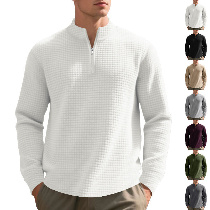 Men's Stand Collar Half Zip Small Plaid Sweater