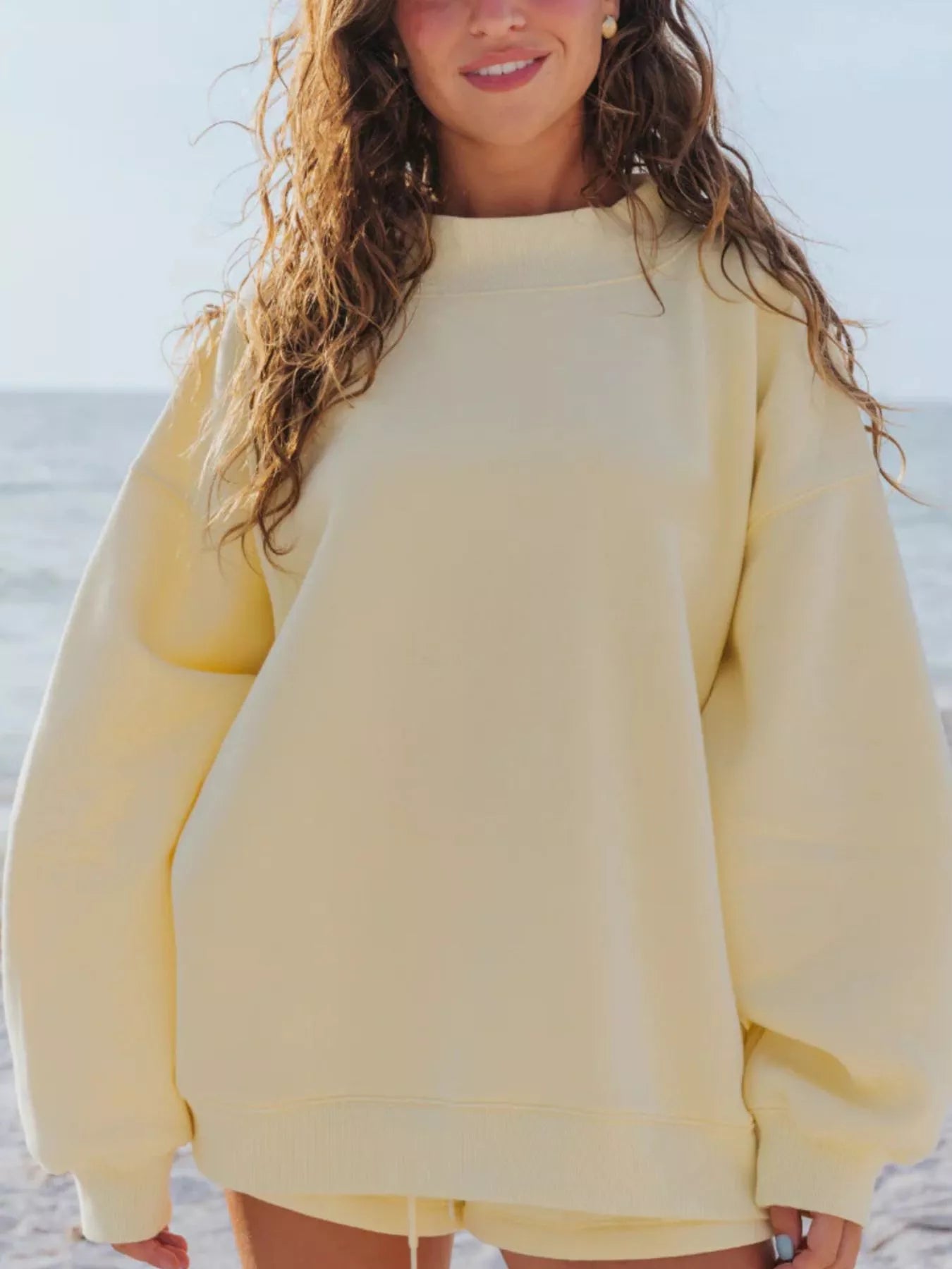 Relaxed Fit Round Neck Sweatshirt and Shorts Set