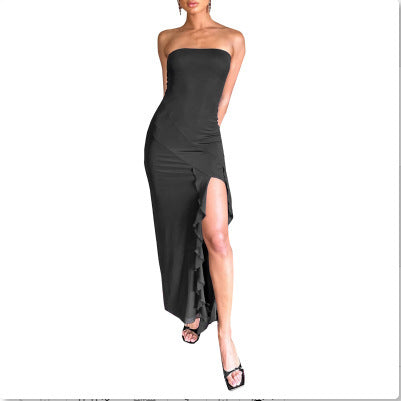 Printed Thigh Split Tube Top Dress