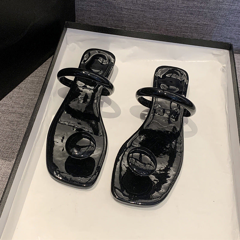 Fashion Patent Leather Beach Square Toe Wedge Sandals
