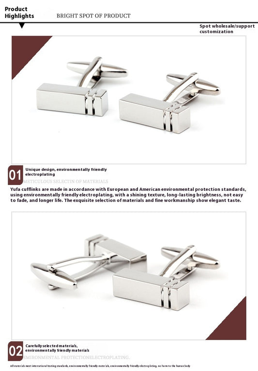 Rectangular Glossy Metal Cufflinks For Men
