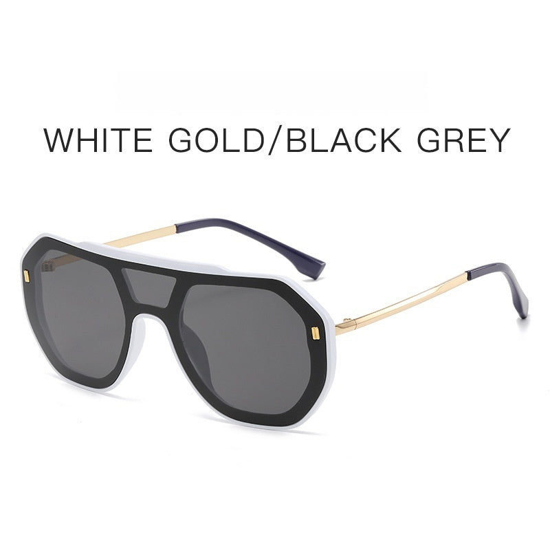Large-frame Personalized Semi-metal One-piece Sunglasses For Men