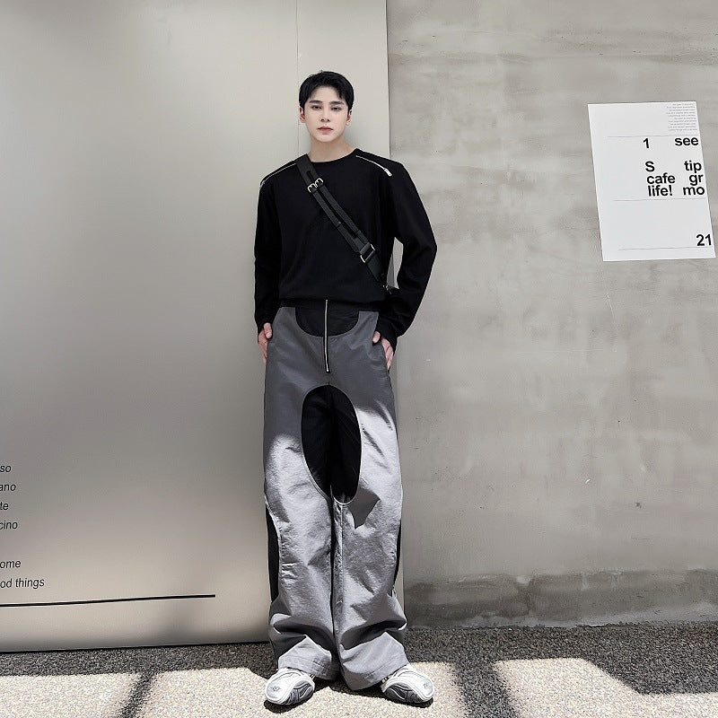 Design Sense Hollow Hole Patch Casual Pants Men