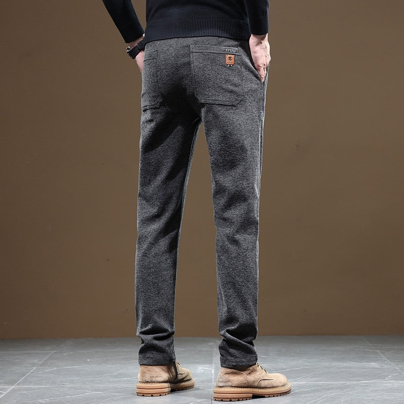 Men's Slim Fit Straight Fleece-lined Thick Business Casual Pants