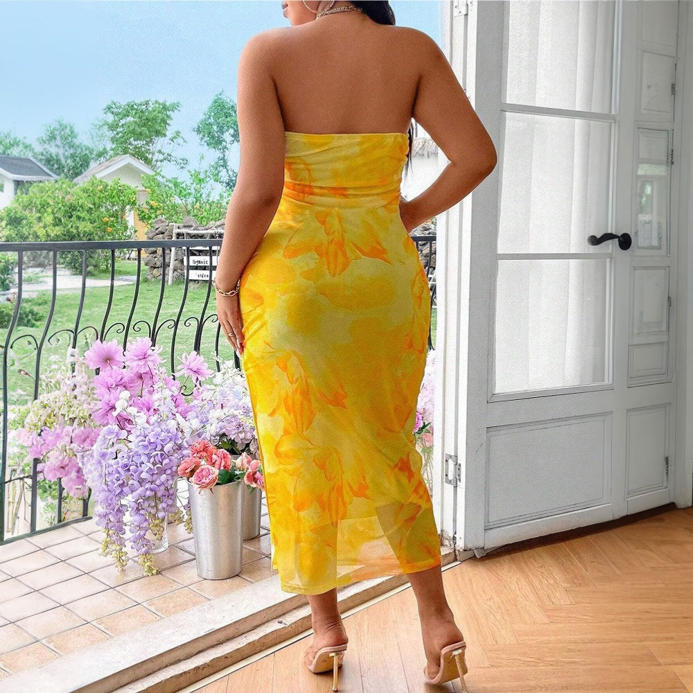 Strapless Women's Clothing Sexy Print Dress