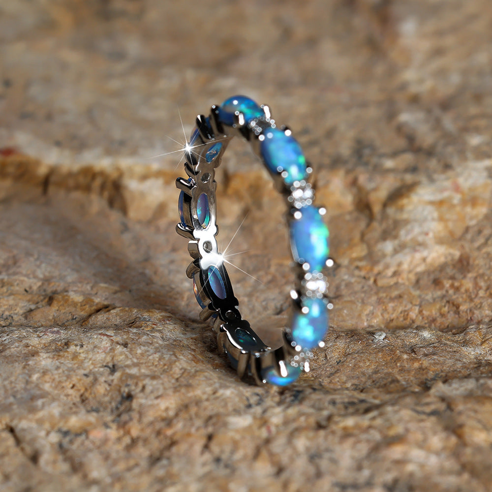 Platinum Heart-shaped Full Of Diamond Opal Ring