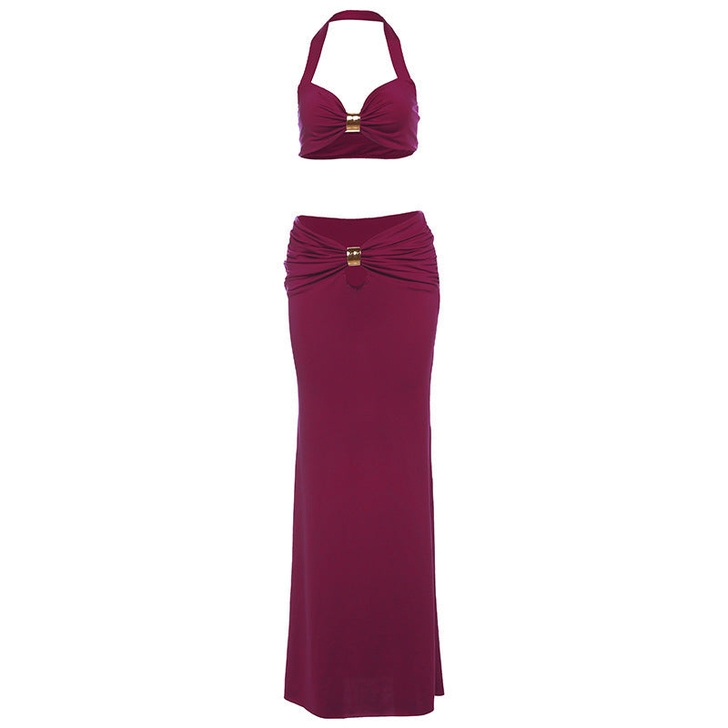 Sexy Bandeau Long Sleeve Back Slit Dress Suit